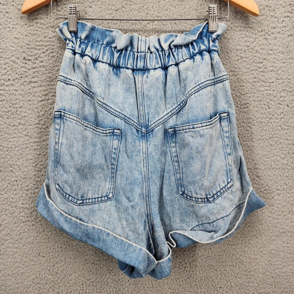 Isabel Marant Etoile Itea Light Wash Acid Paperbag Denim Shorts Blue Size 36